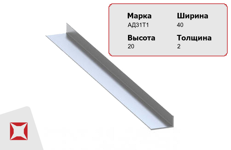 Алюминиевый уголок матовый АД31Т1 40х20х2 мм 